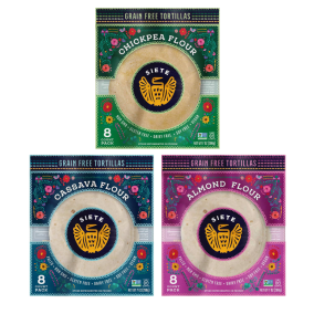 Front of Siete 6" Chickpea, Almond, Cassava & Coconut Flour Tortillas Variety, Pack of 24