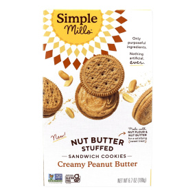 Front of Simple Mills Nut Butter Stuffed Sandwich Cookies Creamy Peanut Butter