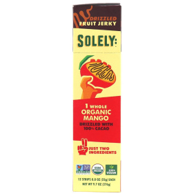 Front of Solely Organic Drizzled Fruit Jerky Mango
