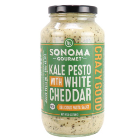 Front of Sonoma Gourmet Keto Kale Pesto with White Cheddar Delicious Pasta Sauce, 709g