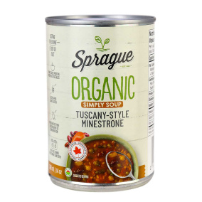 Front of Sprague Organic Tuscany-Style Minestrone Soup, 425g