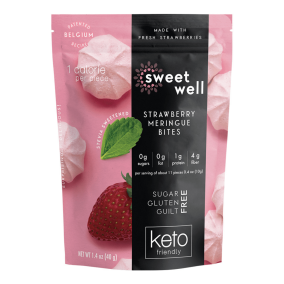 Front of Sweetwell Keto Meringue Bites Strawberry, 40g