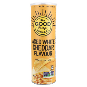Front of The Good Crisp Company Aged White Cheddar Flavour Potato Crisps, 160g
