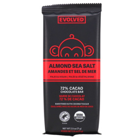 Front of EVOLVED Chocolate Almond Sea Salt Bar, 2.5-oz.