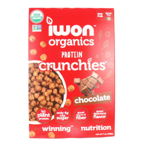Front of IWON Organics Plant-Based Protein Crunchies Chocolate, 198g
