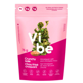 Front of Vibe Foods Crunchy Kale Chips Himalayan Salt And Chickpea Miso