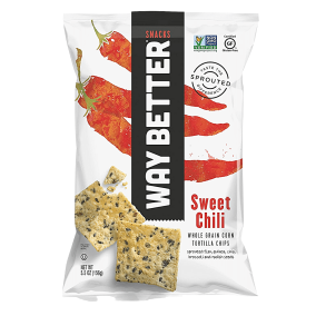 Front of Way Better Snacks Vegan Whole Grain Tortilla Chips Sweet Chili, 156g