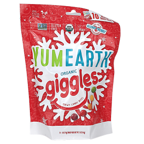Front of YumEarth Organic Giggles Chewy Candy Bites, 10 Winter Snack Packs, 142g